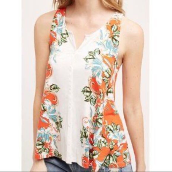 Anthro Akemi + Kin Gardenia Print Tank Asymmetrical Top Sz S - Picture 1 of 6
